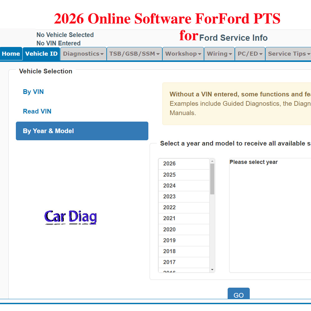 Workshop Tools Online - 2026 Ford PTS Araç Verileri için
